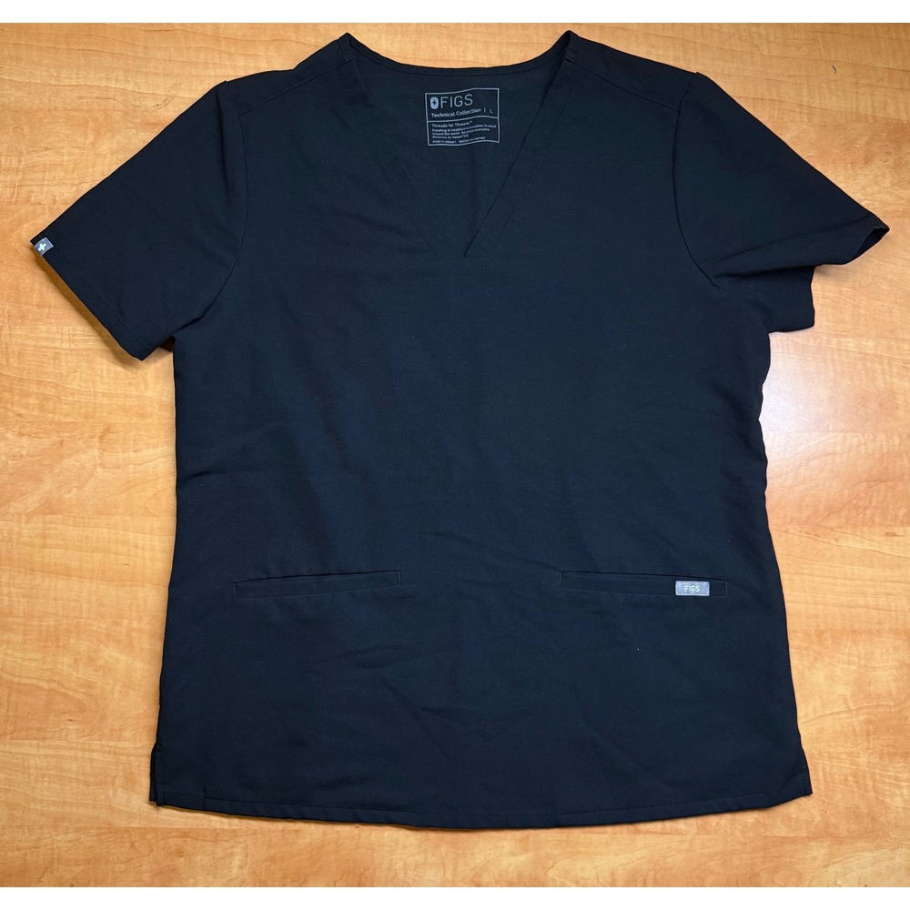 FIGS Casma Black‎ Scrub Top V-Neck Technical Collection Large